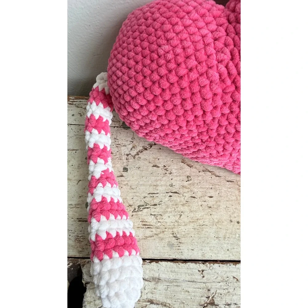 Handmade Knitted Heart Cat Plush Pink White Amigurumi Stuffed Animal